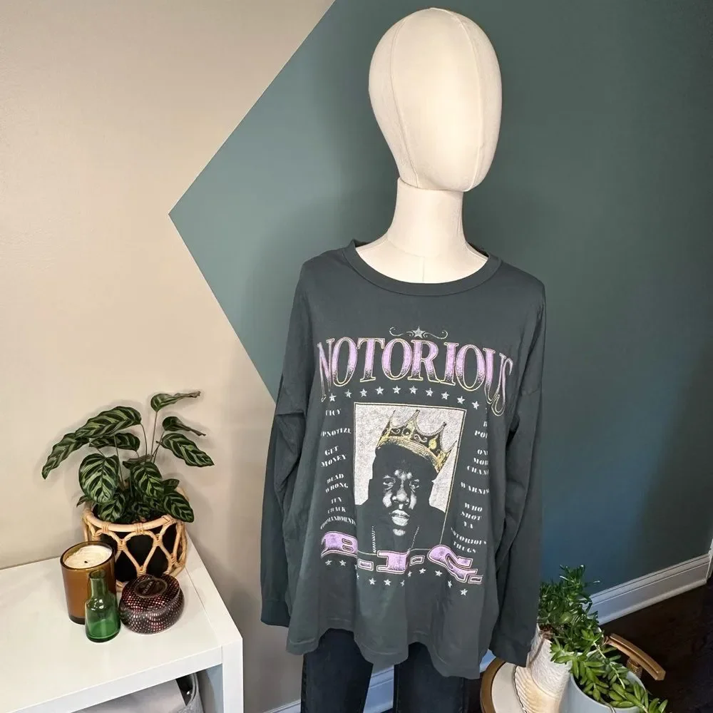 NWOT Daydreamer Notorious B.I.G. Long Sleeve Graphic Tee Oversized 90s Hip-Hop S - Picture 1 of 10
